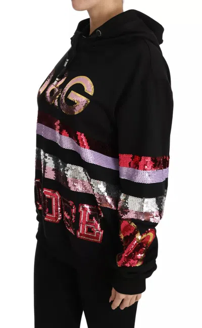 Dolce & Gabbana Dg Sequined Hooded Pullover Sweater In Black