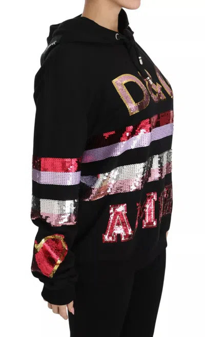 Dolce & Gabbana Dg Sequined Hooded Pullover Sweater In Black