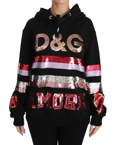 Dolce & Gabbana Dg Sequined Hooded Pullover Sweater In Black