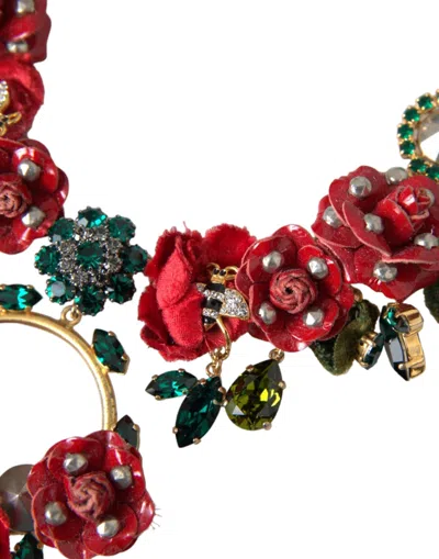 Dolce & Gabbana Gold Brass Link Chain Rosepetal Crystal Pendant Women's Necklace In Gold