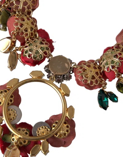 Dolce & Gabbana Gold Brass Link Chain Rosepetal Crystal Pendant Women's Necklace In Gold