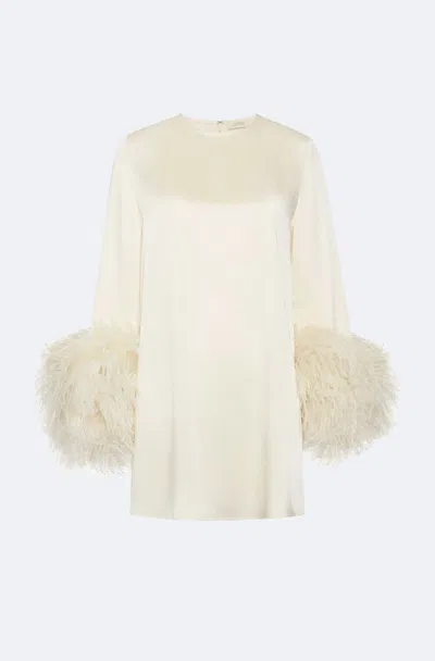 Lapointe Satin Dress With Feathers In Cream