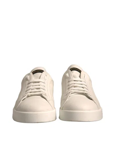 Pre-owned Dolce & Gabbana White Black Leather Low Top Men Sneakers Men's Shoes () In Black/white