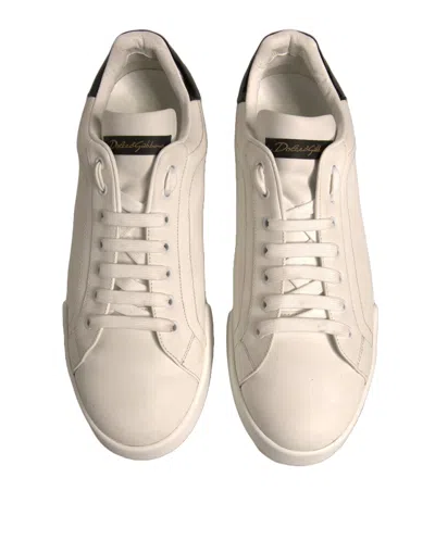 Pre-owned Dolce & Gabbana White Black Leather Low Top Men Sneakers Men's Shoes () In Black/white