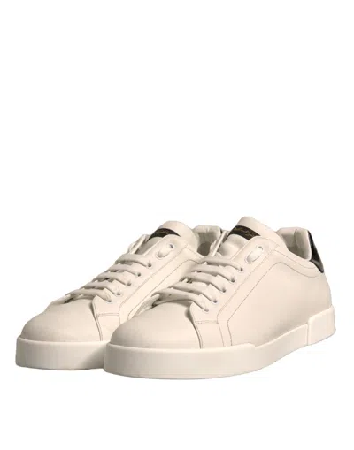 Pre-owned Dolce & Gabbana White Black Leather Low Top Men Sneakers Men's Shoes () In Black/white