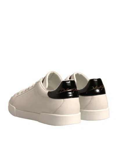 Pre-owned Dolce & Gabbana White Black Leather Low Top Men Sneakers Men's Shoes () In Black/white