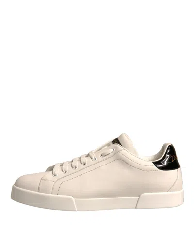 Pre-owned Dolce & Gabbana White Black Leather Low Top Men Sneakers Men's Shoes () In Black/white