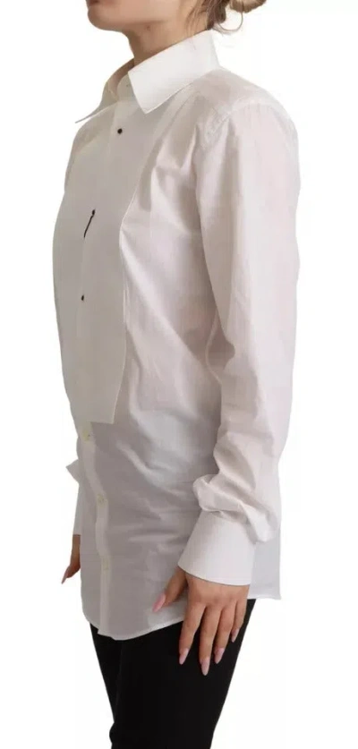 Pre-owned Dolce & Gabbana White Cotton Dress Collared Long Sleeves Shirt Women's Top ()