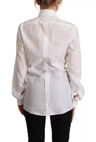 Pre-owned Dolce & Gabbana White Cotton Dress Collared Long Sleeves Shirt Women's Top ()