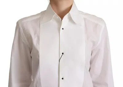 Pre-owned Dolce & Gabbana White Cotton Dress Collared Long Sleeves Shirt Women's Top ()