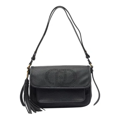 Liu •jo Liu Jo Logo-embellished Black Shoulder Bag With Textured Finish In Black