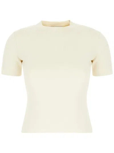 Max Mara Ivory Stretch Viscose Blend T-shirt In Beige