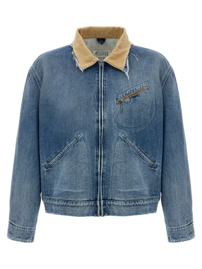 Maison Margiela Frayed Hem Denim Jacket With Contrasting Collar