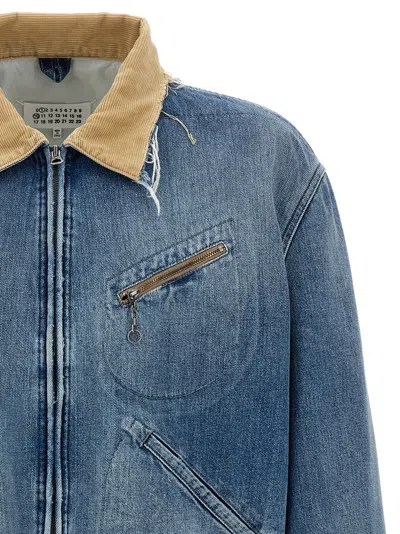 Maison Margiela Frayed Hem Denim Jacket With Contrasting Collar