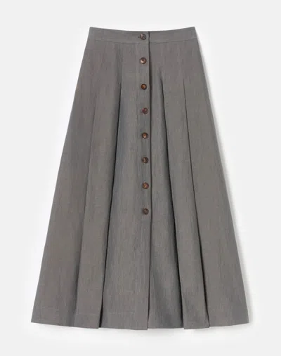 Lafayette 148 Organic Linen Button Front Midi Skirt In Carbon Melange