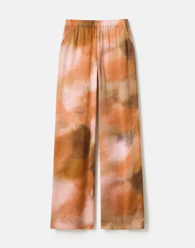 Lafayette 148 Pastel Print Silk Satin Riverside Pant In Red Ochre Multi