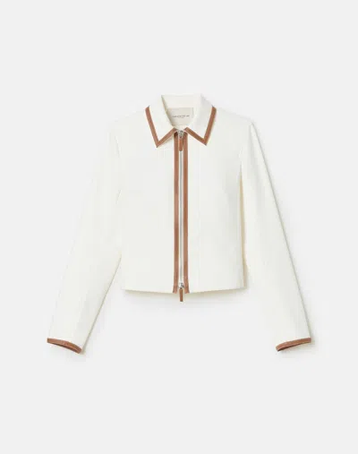 Lafayette 148 Cotton Twill Collared Zip Front Jacket In White