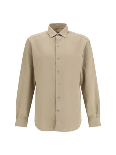 Zegna Cash Button Front Shirt In Brown