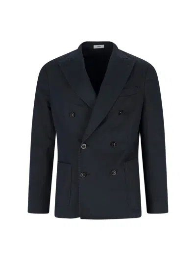 Boglioli Virgin Wool And Cotton Double-breasted K-jacket In Dark Blue