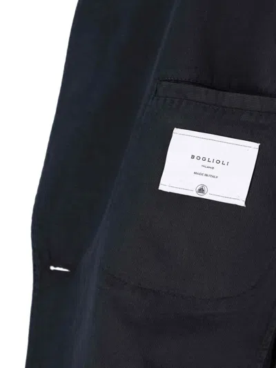 Boglioli Virgin Wool And Cotton Double-breasted K-jacket In Dark Blue