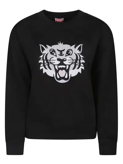Kenzo Happy Tiger Embroidered Sweatshirt In Black
