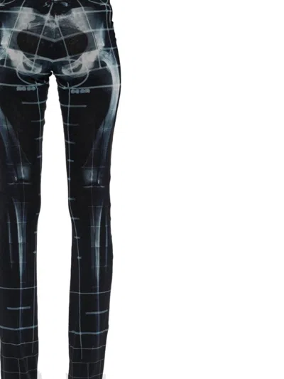 Jean Paul Gaultier Squeletor Flared Trousers In Black/navy/lightblue