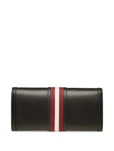 Bally Code Long Wallet In Black Leather In Black+oro
