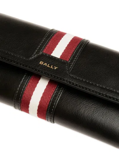 Bally Code Long Wallet In Black Leather In Black+oro