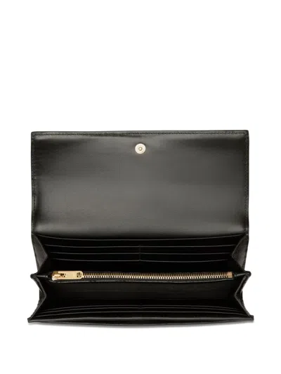 Bally Code Long Wallet In Black Leather In Black+oro