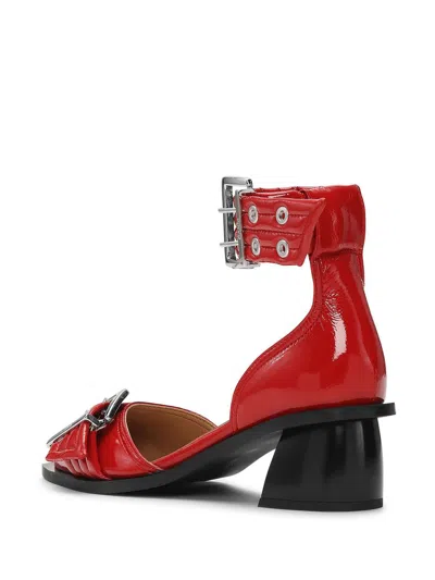 Ganni Buckled Open Cut Pumps In Red