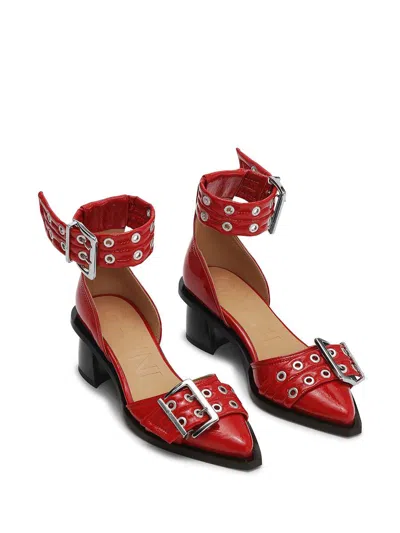 Ganni Buckled Open Cut Pumps In Red
