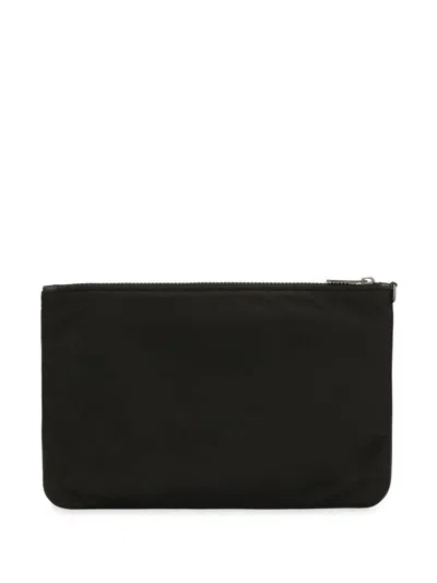Dolce & Gabbana Black Pouch With Contrasting Rubberized Logo In Nylon In Black