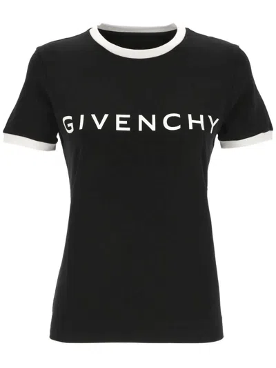 Givenchy Black Crewneck T-shirt With Logo Lettering On The Front And 4g Logo On The Rear In Cotton S In Black