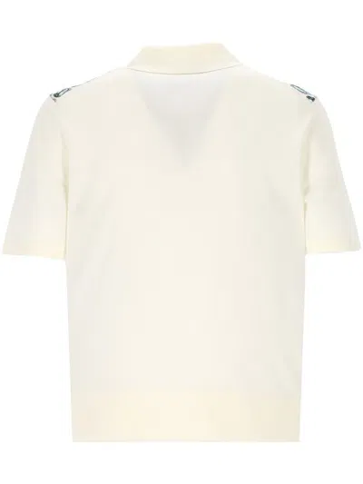 Tory Burch Patterned Front Top With Classic Polo Collar In New Ivory/blu