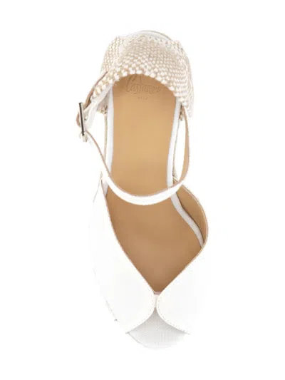 Castaã±er Raffia Wedge Canvas Espadrilles In Blanco