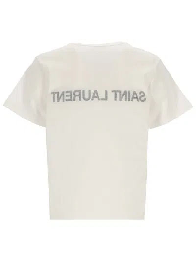 Saint Laurent Reverse Logo T-shirt In Naturel/noir
