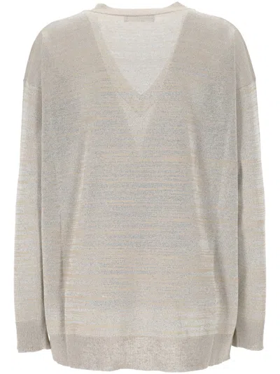 Fabiana Filippi V-neck Long Sleeve Knit Sweater In Beige