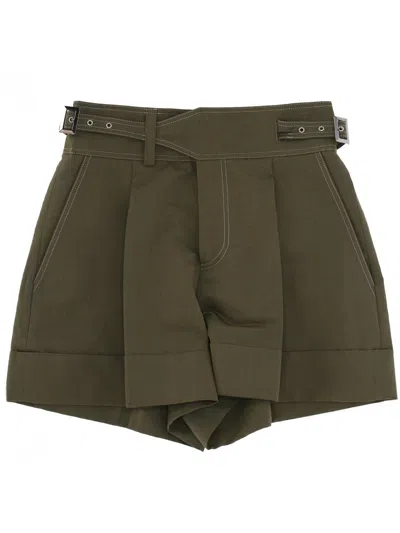 Pt Torino Pleated Cotton Shorts With White Details In Green