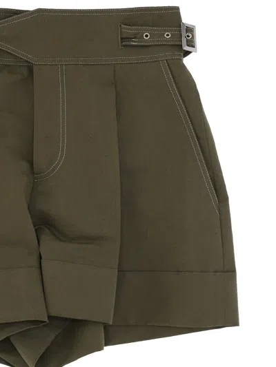 Pt Torino Pleated Cotton Shorts With White Details In Green