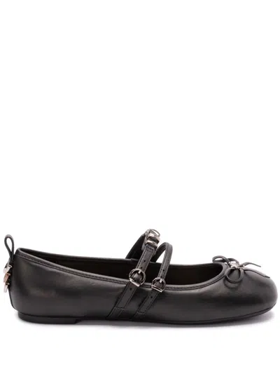 Pinko Nappa Leather Ballet Flats With Straps And Bow In Black