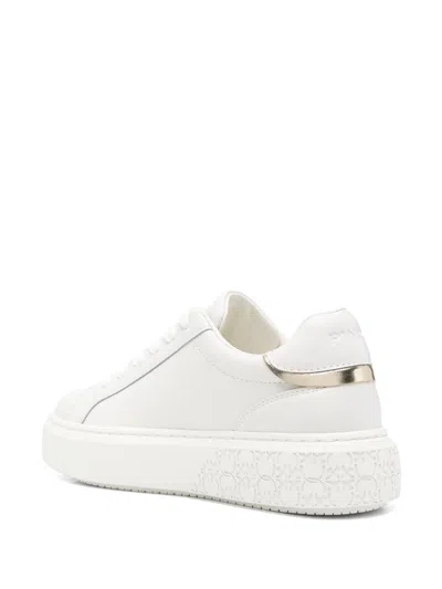 Pinko Yoko 12 Leather Sneakers With Lateral Love Birds Detail In Beige