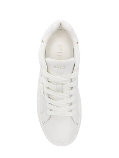 Pinko Yoko 12 Leather Sneakers With Lateral Love Birds Detail In Beige