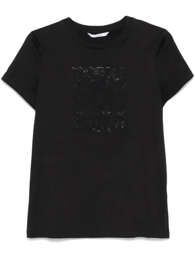 Max Mara Embellished Round Neck Top With Graphic Detail In Black