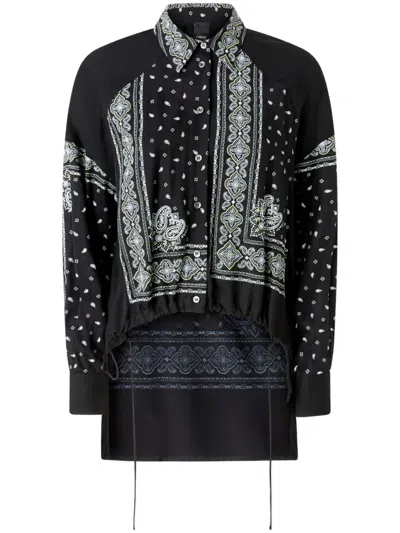 Pinko Twill Paisley Print Shirt Cashmere Design In Black