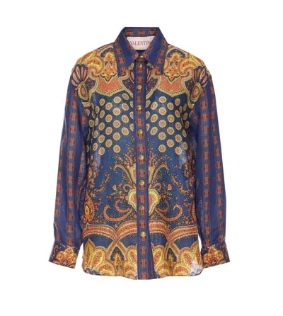 Valentino Garavani Women Paisley Linen Shirt With Medaglioni Voyage Imaginaire Pattern In Multicolour