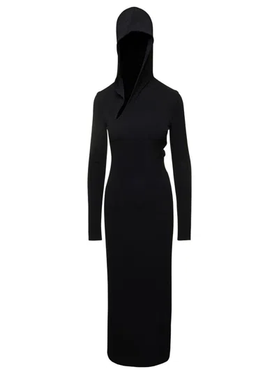 Versace Black Cut-out Hooded Maxi Dress In Viscose Woman In Black