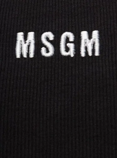 Msgm Black Ribbed Tank Top With Cut-out Detailing In Cotton Woman In Black