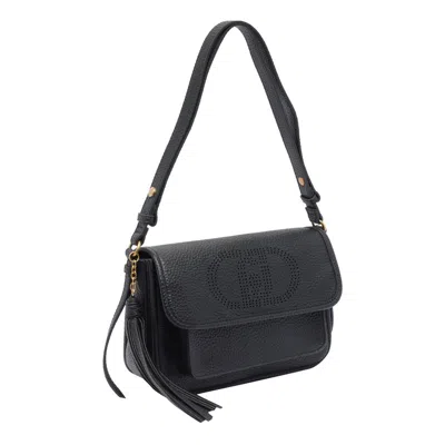 Liu •jo Liu Jo Logo-embellished Black Shoulder Bag With Textured Finish In Black