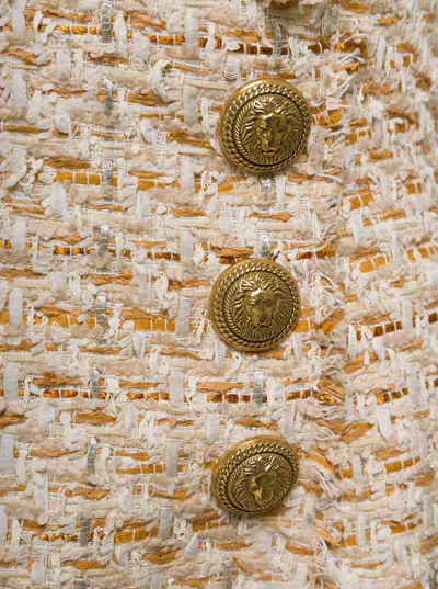 Balmain Beige Tweed Skirt With Front Golden Buttons In Cotton Blend Woman In Beige