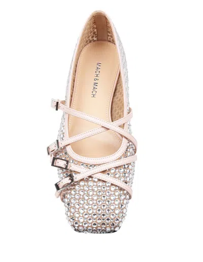 Mach&mach Ballet Flats With Crystal Embellishment And Adjustable Loops In Beige